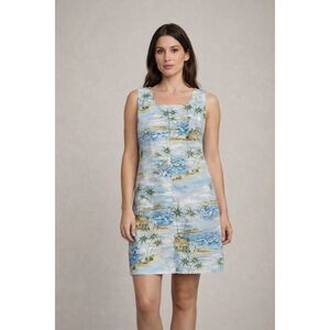 Shannon Marie Hawaii Tropical Blue Palm Tree Sleeveless Dress USA